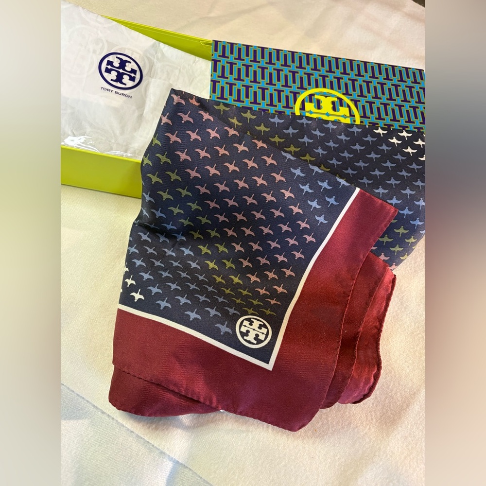 Tory Burch Burgundy and Navy Bird Motif